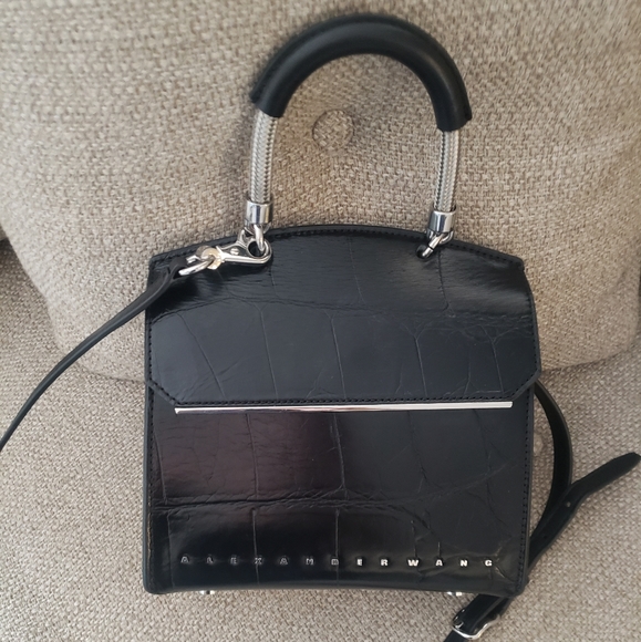 Alexander Wang Dime Mini Flap Satchel In Black Crocodile Embossed Calfskin - Picture 12 of 12
